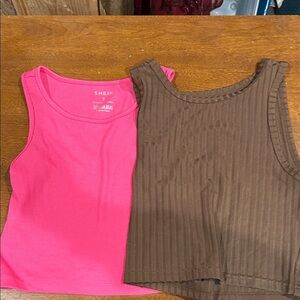 SHEIN Kids Vibrant Pink and Classic Brown Tank Tops